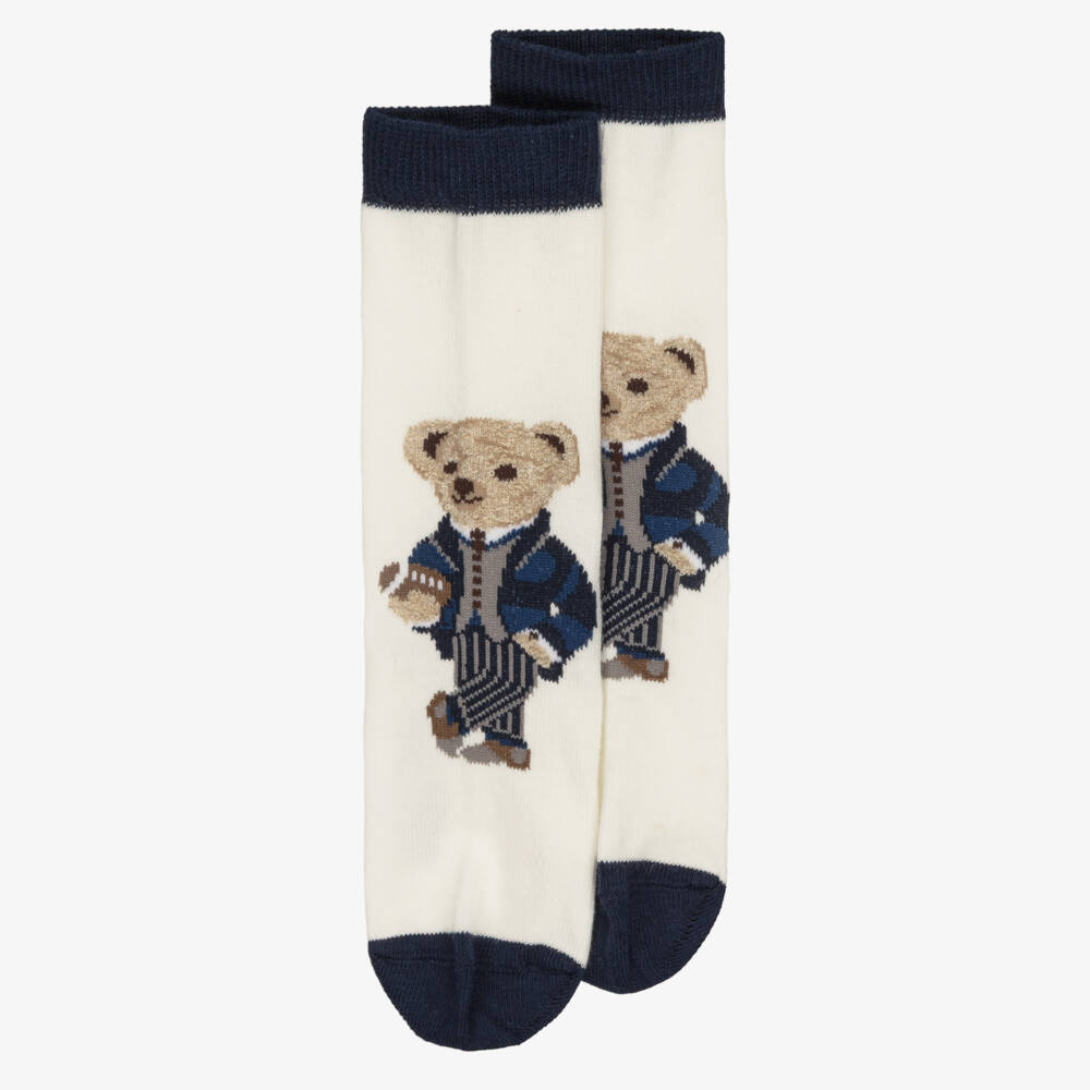Story Loris-Ivory Cotton Socks with Teddy Bear | Childrensalon