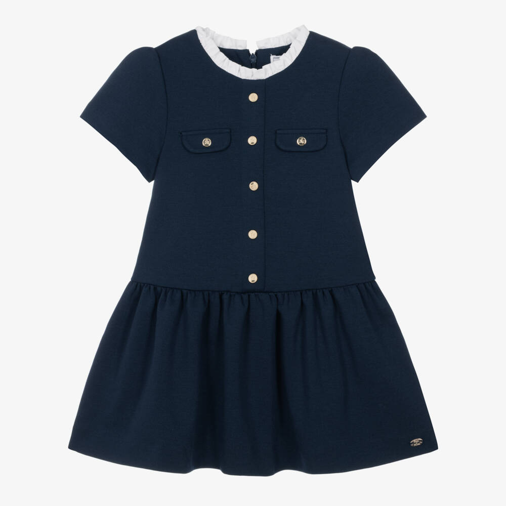Tartine et Chocolat-Girls Navy Blue Milano Jersey Dress | Childrensalon