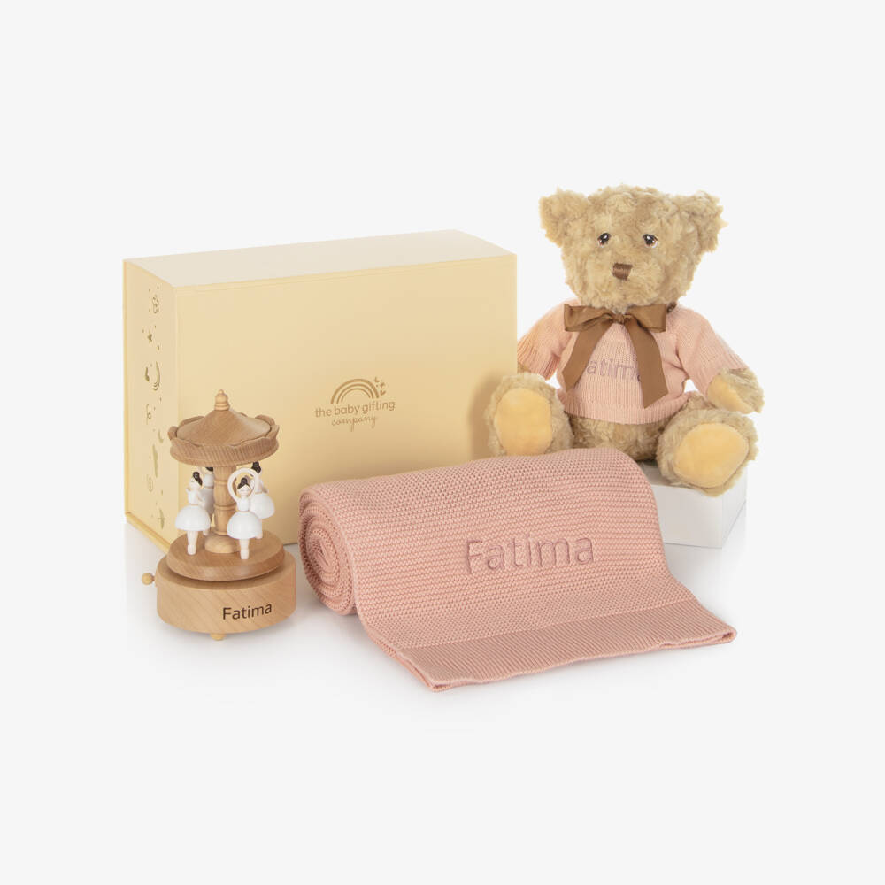 The Baby Gifting Company-Girls Pink Musical Carousel Personalised Baby Gift Set | Childrensalon