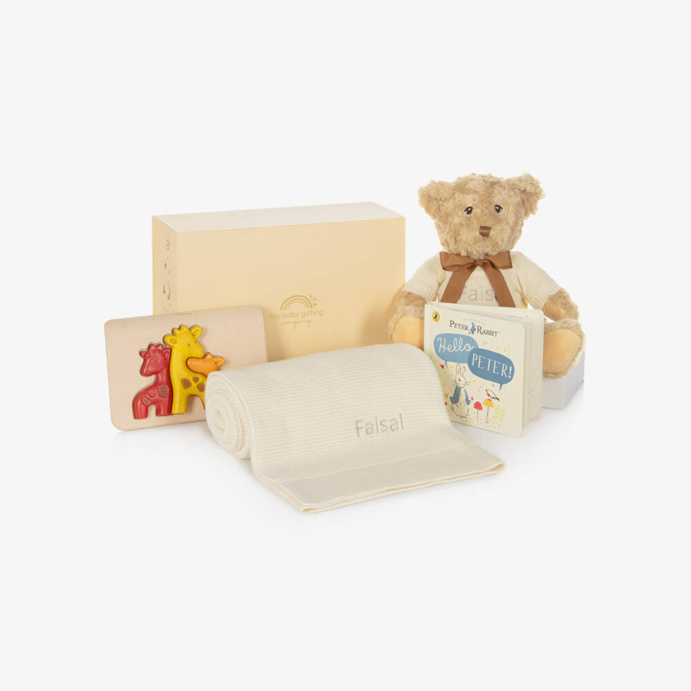 The Baby Gifting Company-Ivory Cuddle, Play & Read Personalised Baby Gift Set | Childrensalon