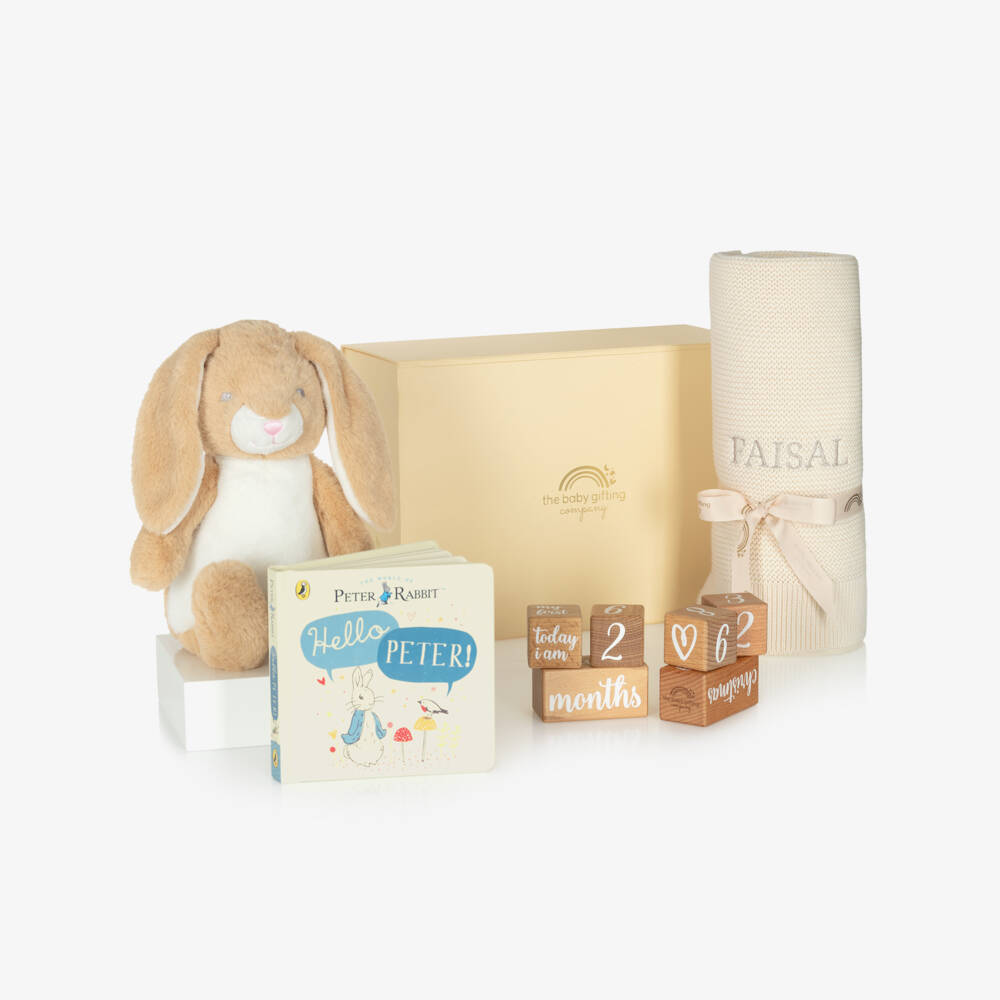 The Baby Gifting Company-Ivory Hop & Learn Personalised Baby Gift Set | Childrensalon