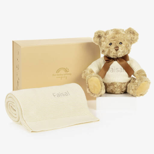 The Baby Gifting Company-Ivory Personalised Teddy Baby Gift Set | Childrensalon