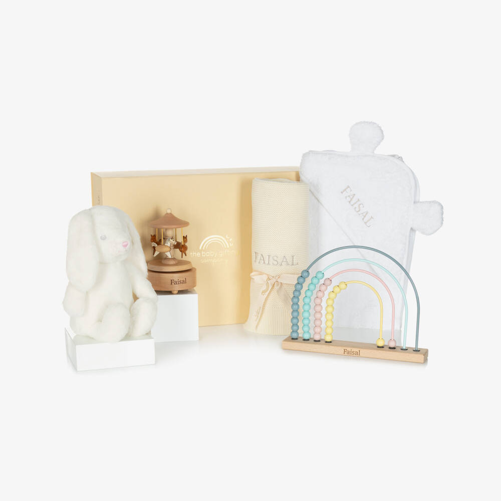 The Baby Gifting Company-Ivory Ultimate Rainbow Cuddle Personalised Baby Gift Set  | Childrensalon