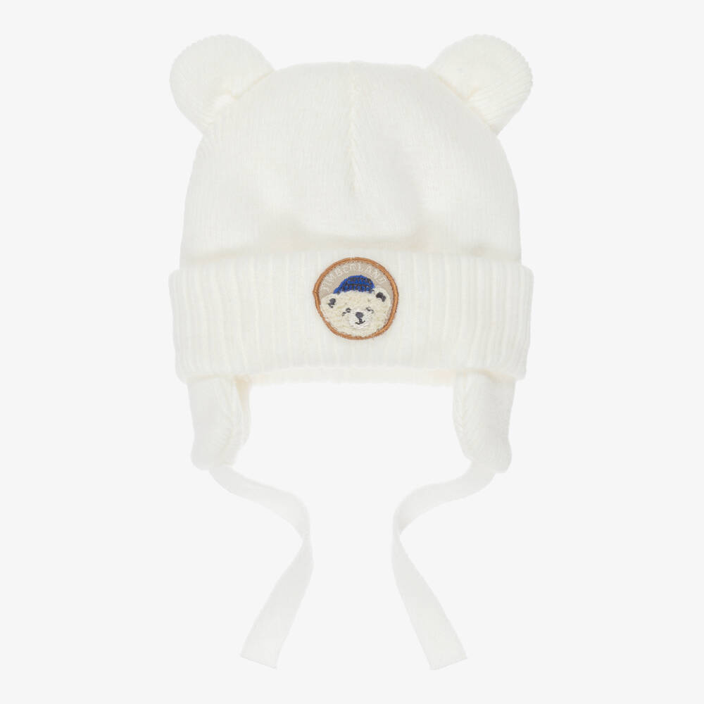 Timberland-Baby Boys Ivory Knitted Hat with Teddy Ears | Childrensalon
