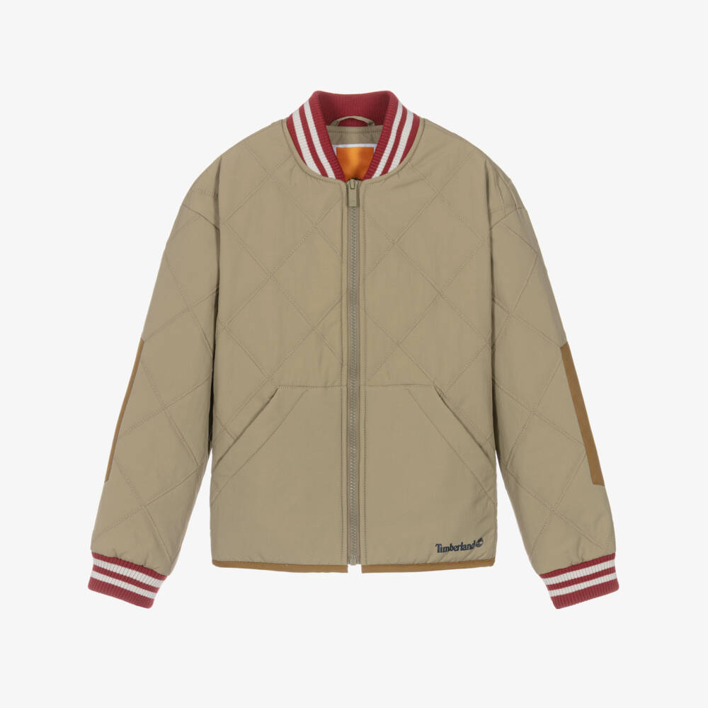 Timberland-Boys Khaki Beige Quilted Bomber Jacket | Childrensalon