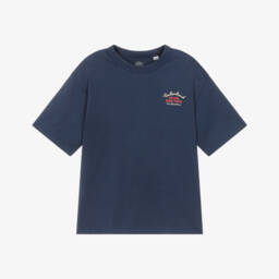 Timberland-Boys Navy Blue Cotton T-Shirt with Pickup Truck Print | Childrensalon