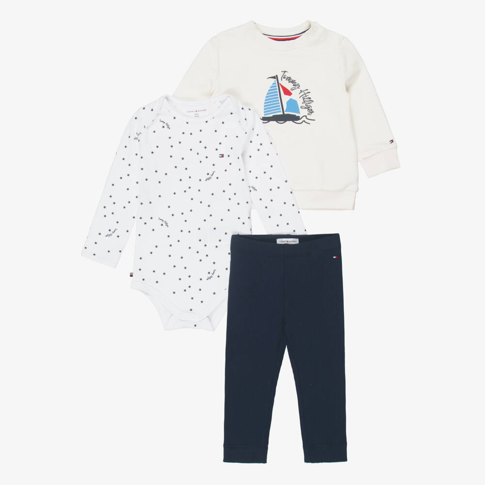 Tommy Hilfiger-Baby Boys Ivory & Blue Ribbed Leggings Set | Childrensalon