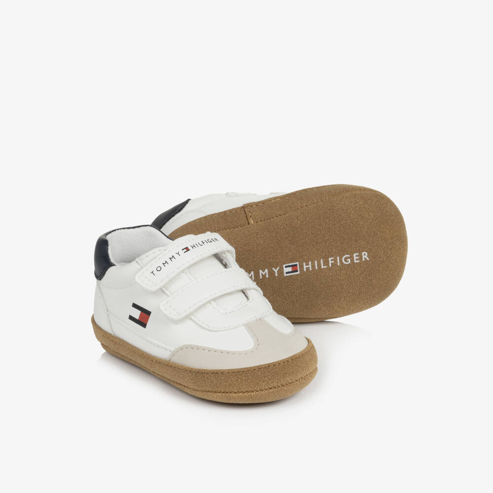 Tommy Hilfiger-Baby White Pre-Walker Trainers with Flag Logo | Childrensalon