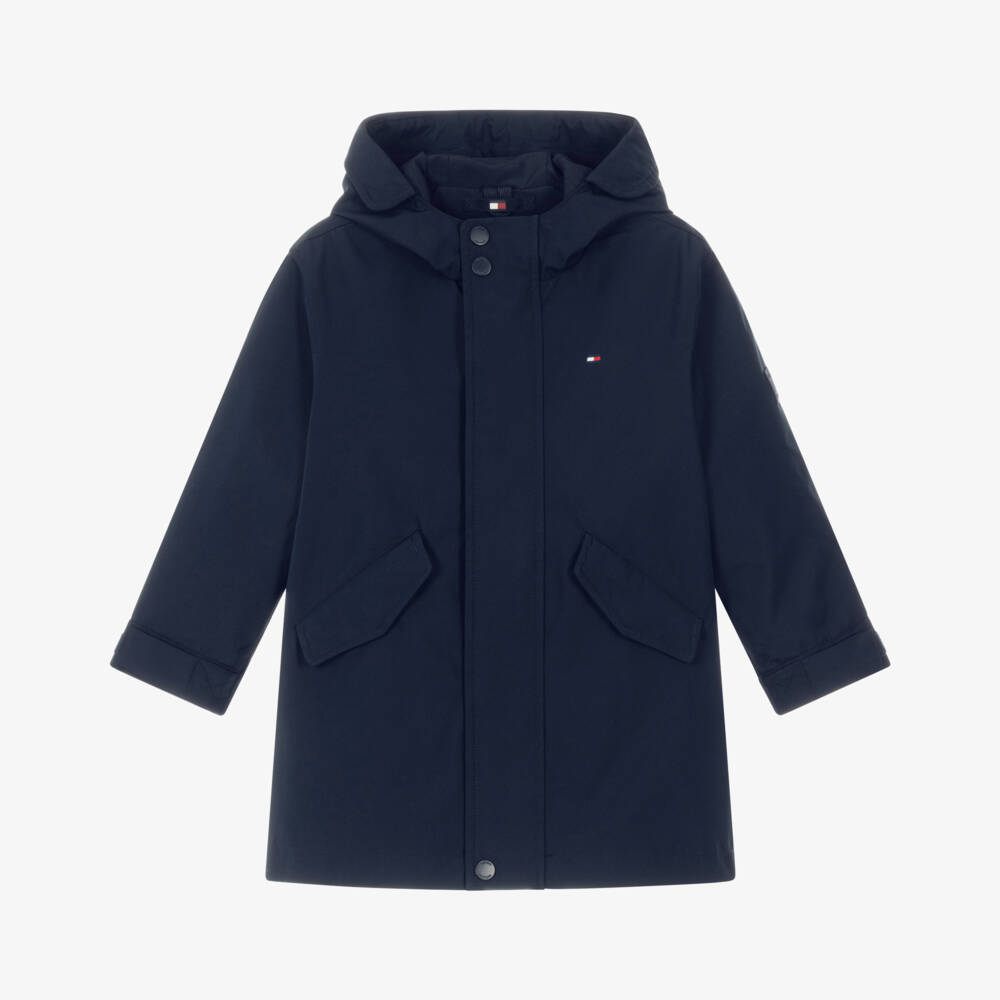 Tommy Hilfiger-Boys Navy Blue Hooded Parka with Flag Back | Childrensalon