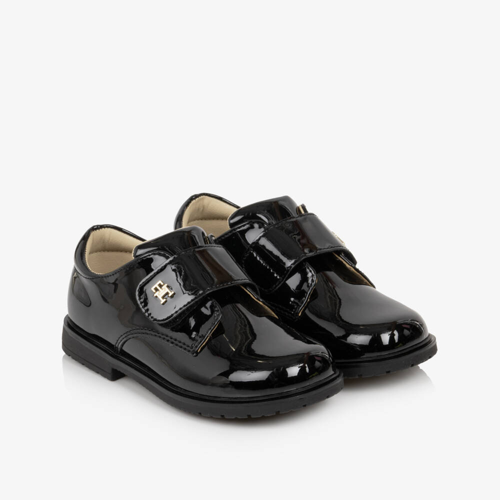 Tommy Hilfiger-Girls Black Velcro Shoes in Faux Patent Leather | Childrensalon