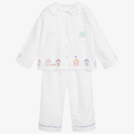Turquaz-Girls White Cotton Seaside Embroidery Pyjamas | Childrensalon