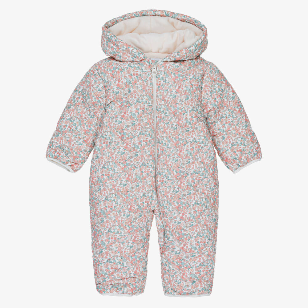 Tutto Piccolo-Baby Girls Pink Floral Quilted Snowsuit | Childrensalon