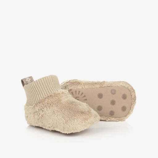 UGG-Baby Beige Faux Fur Pre-Walker Booties | Childrensalon