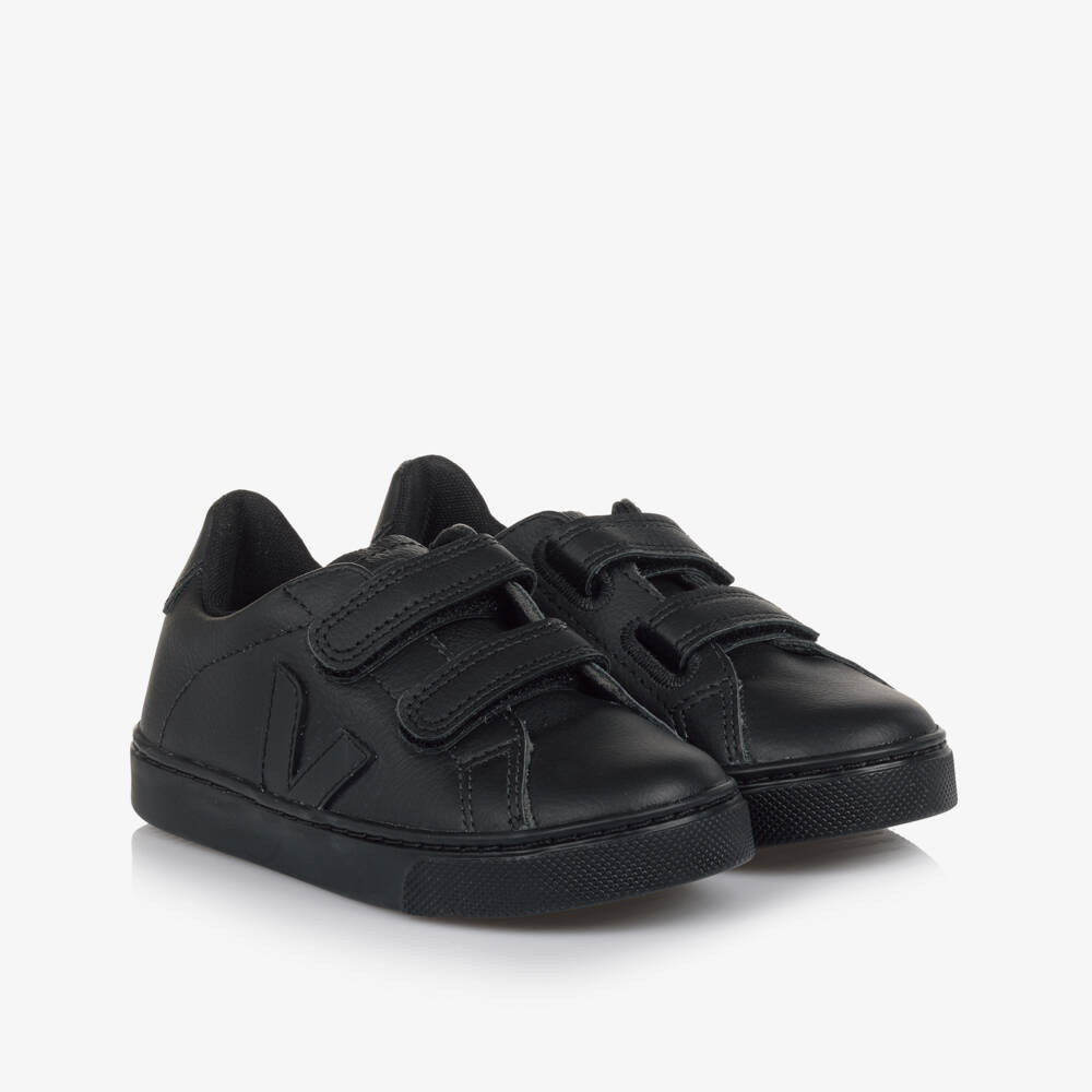 VEJA-Boys Black Leather Esplar Velcro Trainers | Childrensalon