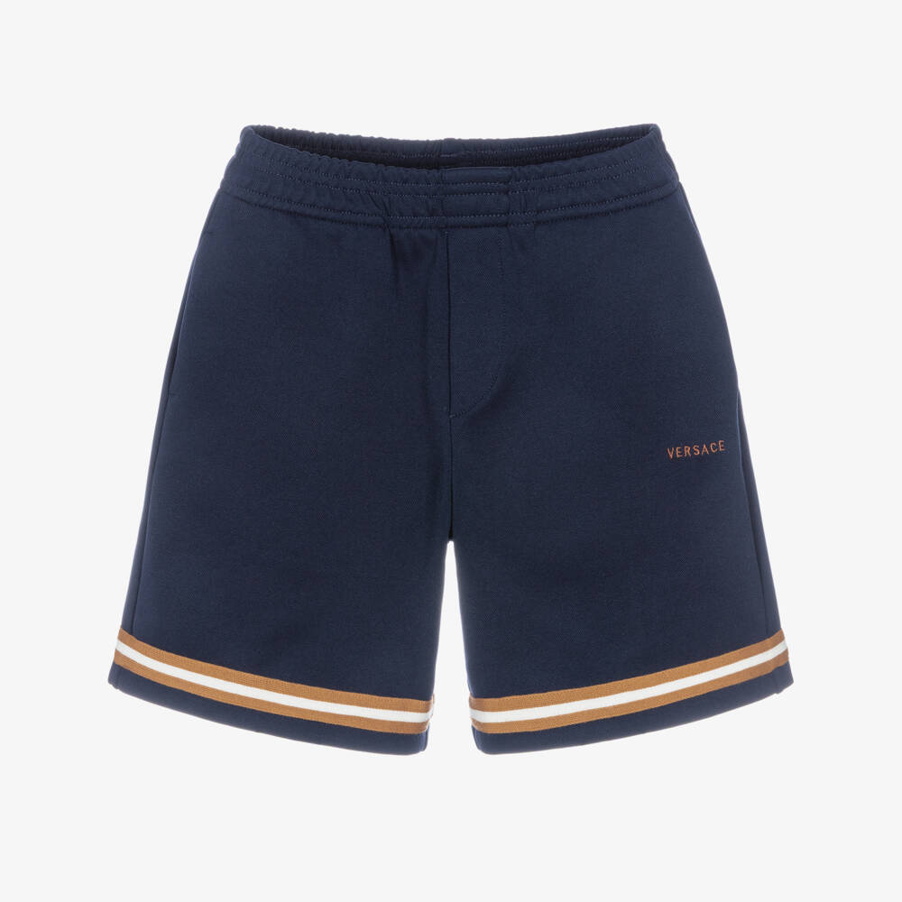 Versace-Boys Navy Blue Piqué Jersey Shorts | Childrensalon