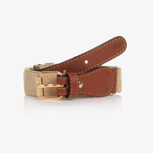 Zaccone-Beige Cotton & Leather Mouse Belt | Childrensalon